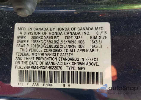 2015 Honda Cr-V Lx from USA, damaged, VIN 2HKRM4H3XFH622070